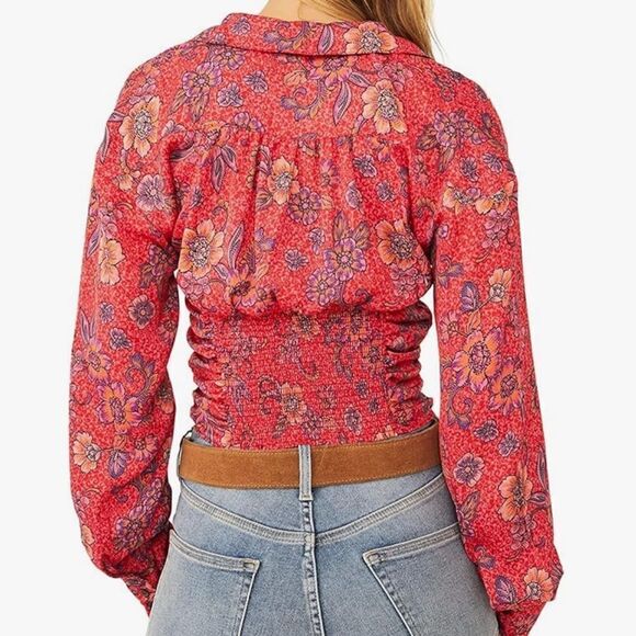 FREE PEOPLE I Got You Printed Top Ruby Women’s Size Medium - Picture 3 of 9